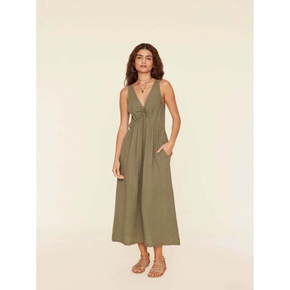XIRENA Faedra Old Sage Green Gauze Cotton V Neck Sleeveless Dress Womens XS - Picture 1 of 12